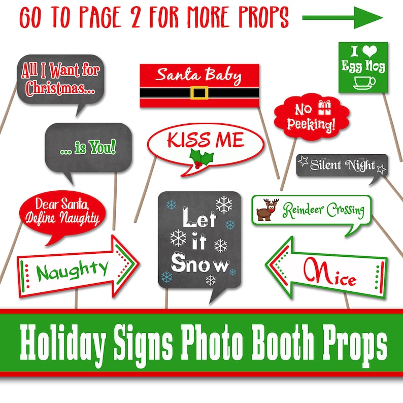 Christmas Signs Photo Booth Props Printable Includes 30 Etsy