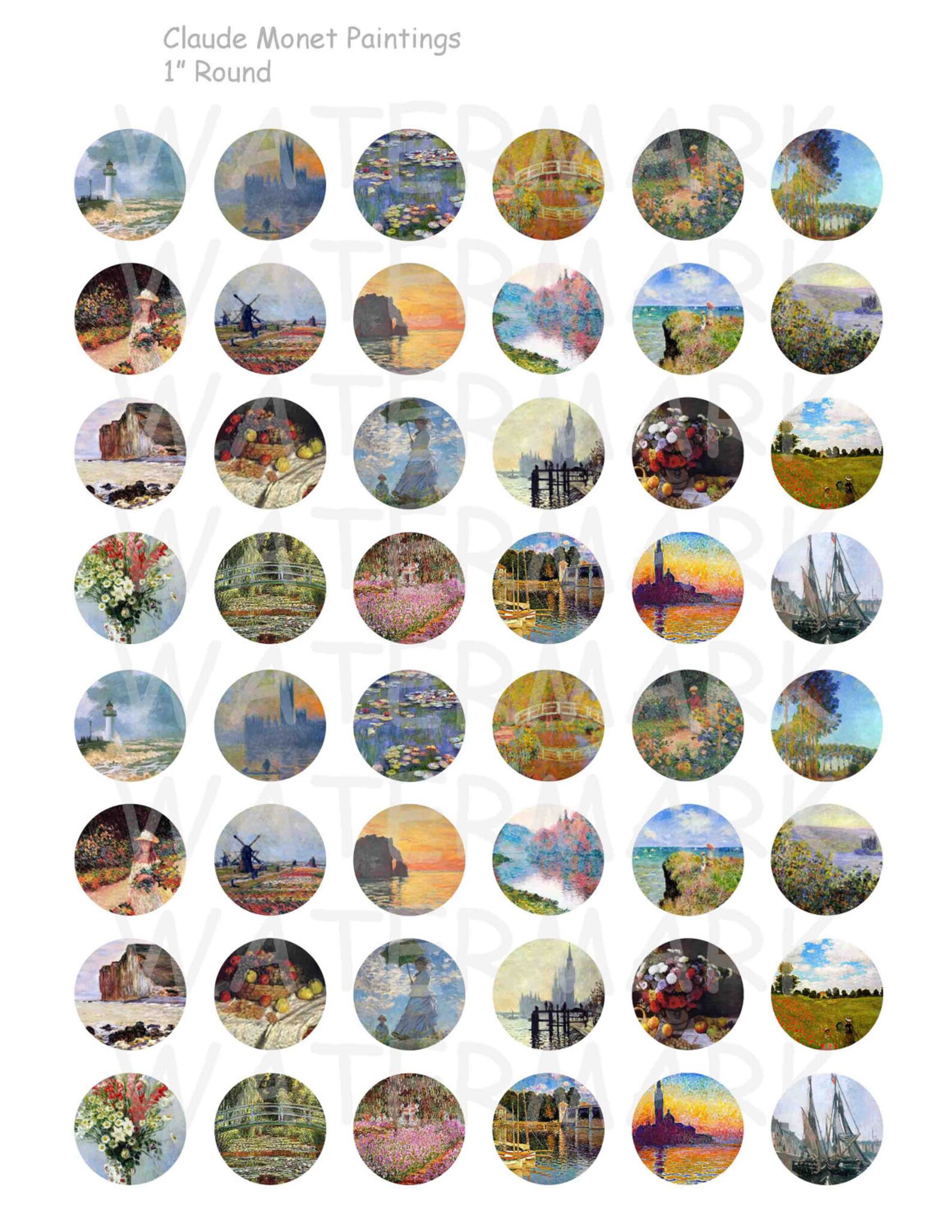 Claude Paintings Digital Collage Sheet 1 Inch Round Etsy