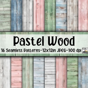 Patrones sin costuras de tablones de madera en tonos pastel - Papel digital para cercas de madera - 16 diseños - 12 x 12 pulgadas - Uso comercial - Texturas para cercas de madera en tonos pastel