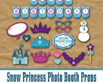 Snow Princess Photo Booth Props and Decorations - Printable Props and Banner - Frozen Winterland - Digital Download- INSTaNT DOWNLoAd