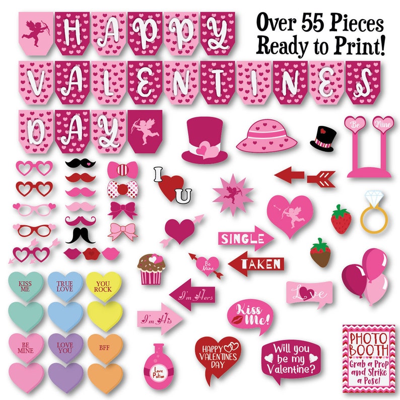 Valentines Day Photo Booth Props and Decorations Printable Props Over 55 Images in PDF Format Digital Download INSTaNT DOWNLoAd image 2
