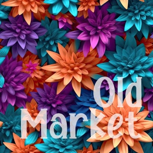 Op de afbeelding: Een kleurrijk bloemenpatroon met de tekst "Old Market" in witte letters.