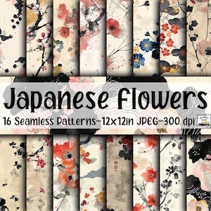 Japanische Blumen SEAMLESS Muster - Japanisches Blumen Digital Papier - 16 Designs - 12 x 12 Zoll - Kommerzielle Nutzung - Florale Muster