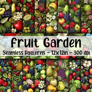 Fruit Garden SEAMLESS Patterns - Fruit Digital Paper - 16 Designs - 12x12in - Commercieel gebruik - Fruit Garden Patterns