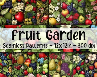 Fruit Garden SEAMLESS Patterns - Fruit Digital Paper - 16 Designs - 12x12in - Commercial Use - Fruit Garden Patterns