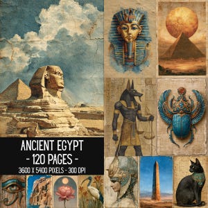 Ancient Egypt Digital Paper | 120 Junk Journal Pages | Egyptian Ephemera | Printable Journal | Digital Download