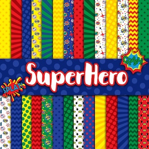 SuperHero Digitales Papier - Comic-Buch-Hintergründe und Texturen - 28 Designs - 30 cm x 30 cm - Kommerzielle Nutzung - SOFORT-DOWNLOAD