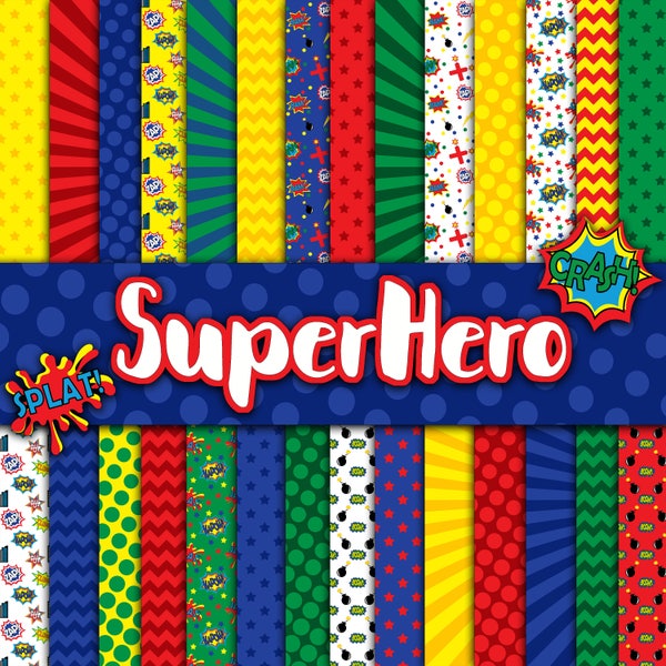 SuperHero Digital Paper - Comic Book Theme Backgrounds and Textures - 28 Designs - 12in x 12in - Commercial Use - INSTANT DOWNLOAD