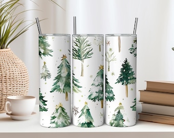 Christmas Trees 20 oz Skinny Tumbler Sublimation Design - Instant Digital Download PNG - Cute Christmas Tumbler Wrap - Winter Tumbler
