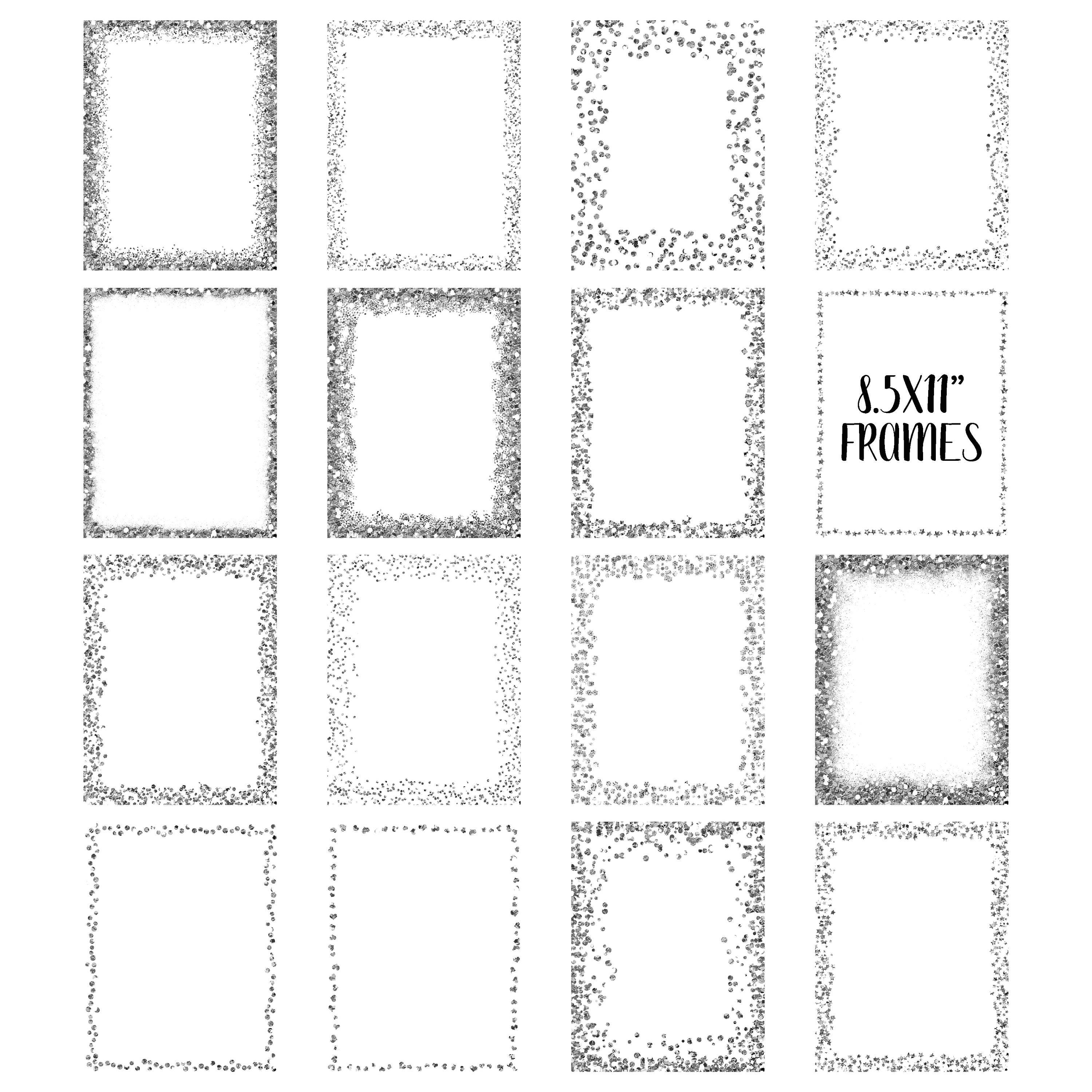 Silver Glitter Frames and Borders PNG Overlay Clipart Bundle Etsy