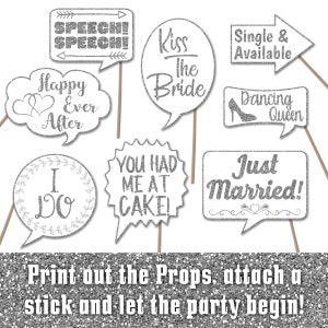 Wedding Photo Booth Prop Signs and Decorations - Silver Glitter Wedding ...