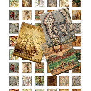 Mapas antiguos - Hoja de collage digital - .75 x .83 Tamaño Scrabble - DESCARGA INSTANTE