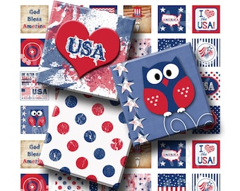 Patriotic - Digital Collage Sheet  - 1 inch (1 x 1)  - INSTANT DOWNLOAD