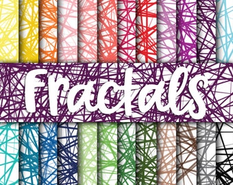 Fractals Digital Papers - Colorful Lines Backgrounds and Textures - 24 Colors - 12in x 12in - Commercial Use - Sublimation