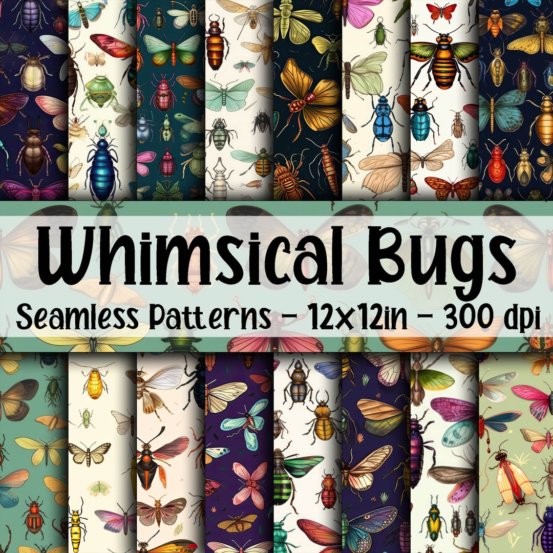 Whimsical Bugs SEAMLESS Patterns - Whimsical Bugs Digital Paper - 16 ...