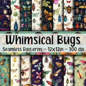Bugs fantaisistes motifs transparents - papier numérique bogues fantaisistes - 16 modèles - 12 x 12 po - usage commercial - sublimation d'insectes fantaisistes