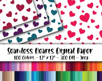 Seamless Hearts Digital Paper Bundle - 100 Seamless Digital Files - 12in x 12in - Commercial Use - INSTANT DOWNLOAD