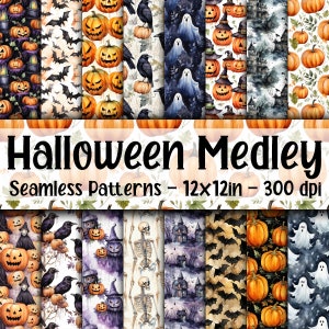 Watercolor Halloween SEAMLESS Patterns - Halloween Digital Paper - 16 Designs - 12x12in - Commercial Use - Halloween Patterns
