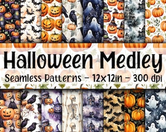 Watercolor Halloween SEAMLESS Patterns - Halloween Digital Paper - 16 Designs - 12x12in - Commercial Use - Halloween Patterns