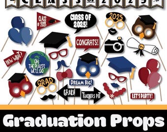Graduation Photo Booth Props and Decorations - Printable 2025 Props and Decorations - Over 45 Images - School Party Printables - Graduation