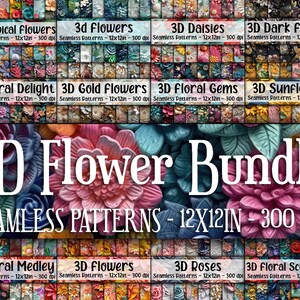 3D-Blumen Digital Paper Bundle - Enthält 192 digitale Papiere - Nahtlose 3D-Blumenmuster - 30,5 x 30 cm - Kommerzielle Nutzung - Florale Sublimation