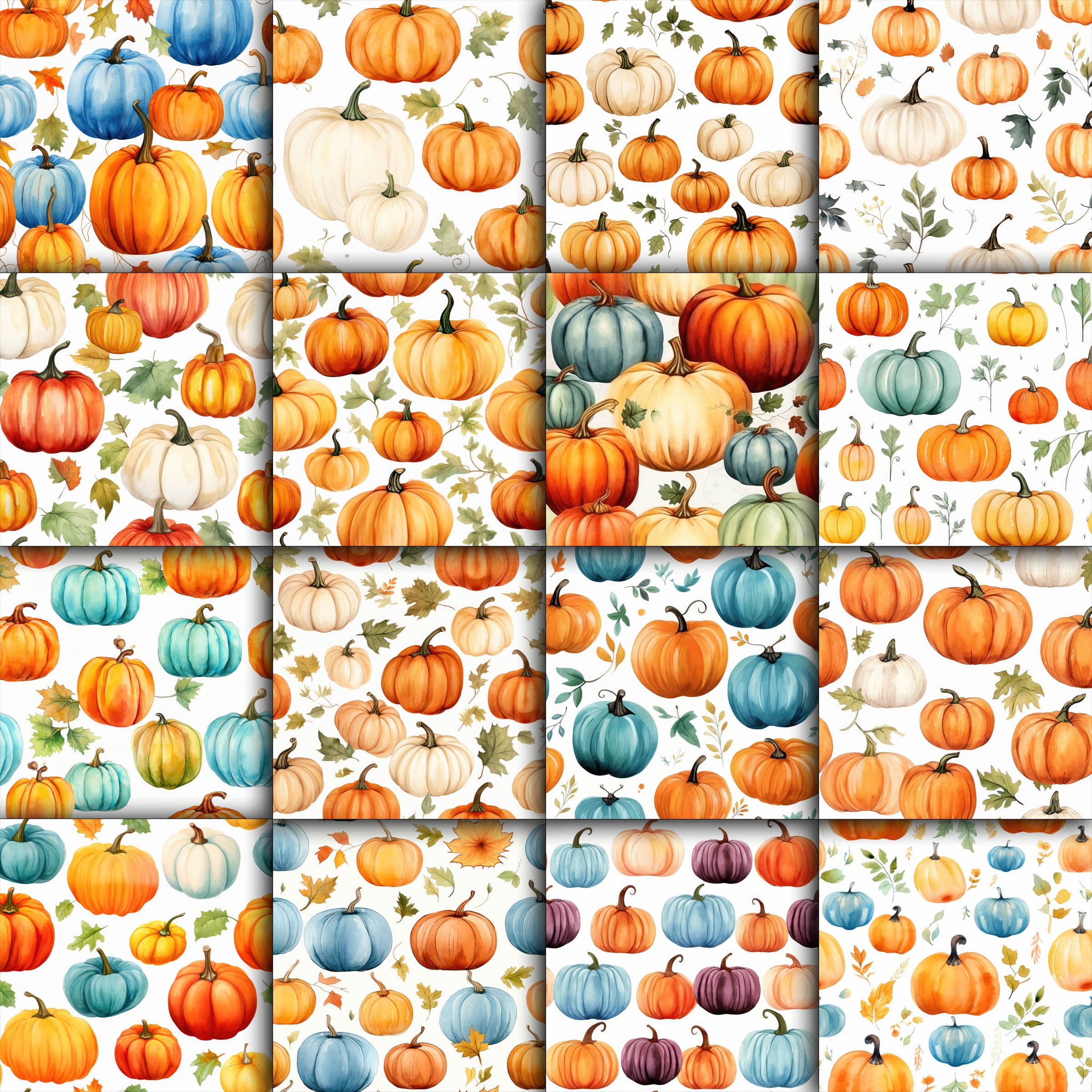 Watercolor Pumpkins SEAMLESS Patterns - Pumpkin Digital Paper - 16 ...