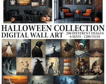 Halloween Wall Art Collection - 200 Printable Digital Art Prints - Spooky Fall Decor for Halloween Gallery Wall - Vintage Halloween Art