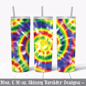 Tie Dye Skinny Tumbler Sublimation Design - Comprend des fichiers pour Tumblers de 20 oz et 30 oz - Droit et effilé