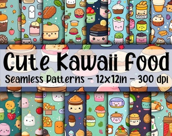 Cute Kawaii Food SEAMLESS Patterns - Cute Kawaii Food Digital Paper - 16 Designs - 12x12in - Commercial Use - Cute Kawaii Food Sublimation