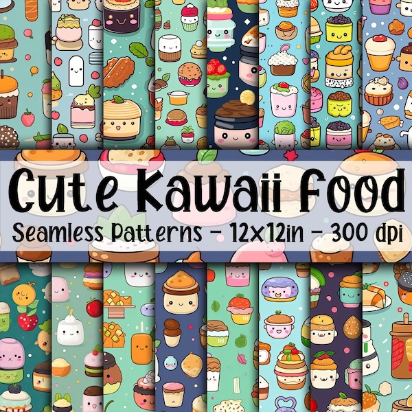 Schattig Kawaii Voedsel NAADLOZE Patronen - Schattig Kawaii Voedsel Digitaal Papier - 16 Ontwerpen - 12x12in - Commercieel Gebruik - Schattig Kawaii Voedsel Sublimatie