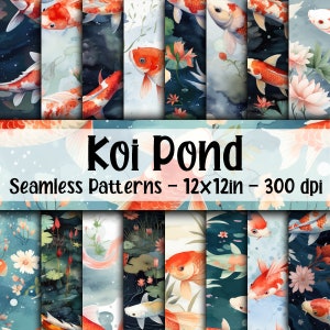 Koi Pond SEAMLESS Patterns - Koi Pond Digital Paper - 16 Designs - 12x12in - Commercial Use - Koi Fish Pond Patterns