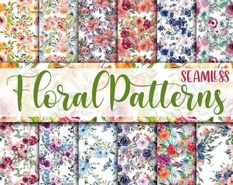 Floral Patterns Digital Paper - SEAMLESS - Watercolor Flower Patterns -  12 Designs - 12x12in - Commercial Use - Floral Sublimation