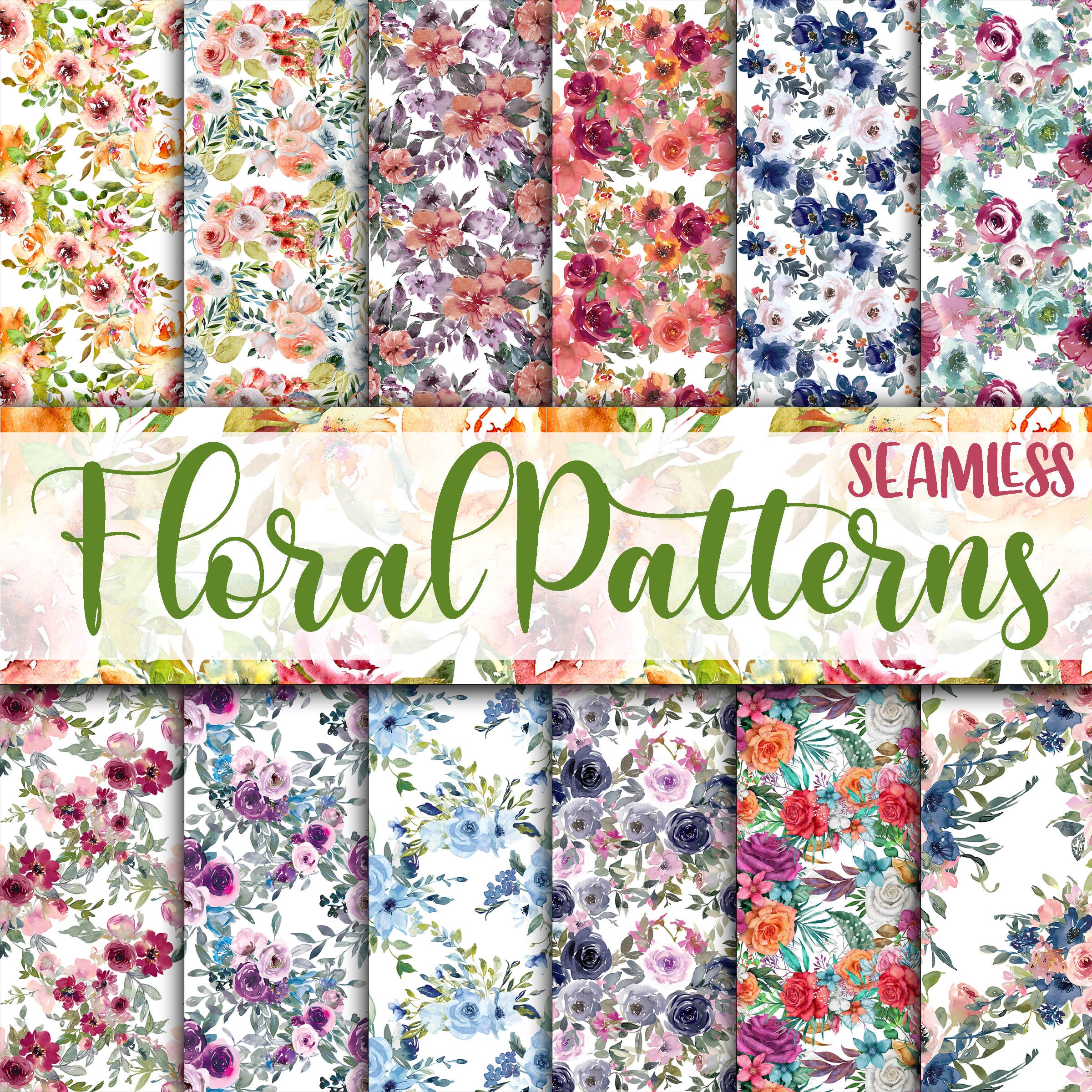 Floral Patterns Digital Paper - SEAMLESS - Watercolor Flower Patterns ...