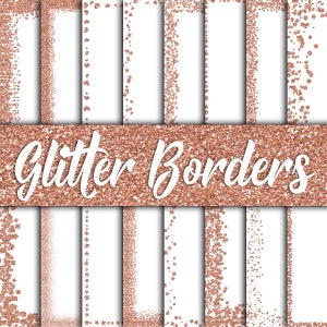 Rose Gold Glitter Borders Digitales Papier - Glitzer Texturen - Glitzer Hintergründe - 16 Designs - 30 cm x 30 cm - Kommerzielle Nutzung