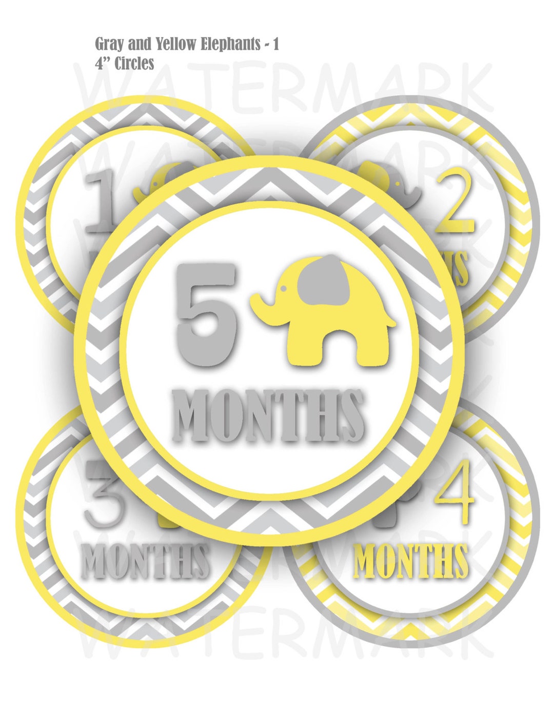 Elephant Baby Monthly Milestone Images in Gray and Yellow - Printable ...