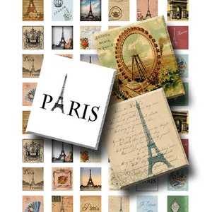 Paris Ephemera - Digital Collage Sheet - .75 x .83 Scrabble Size - DESCARGA INSTANTE