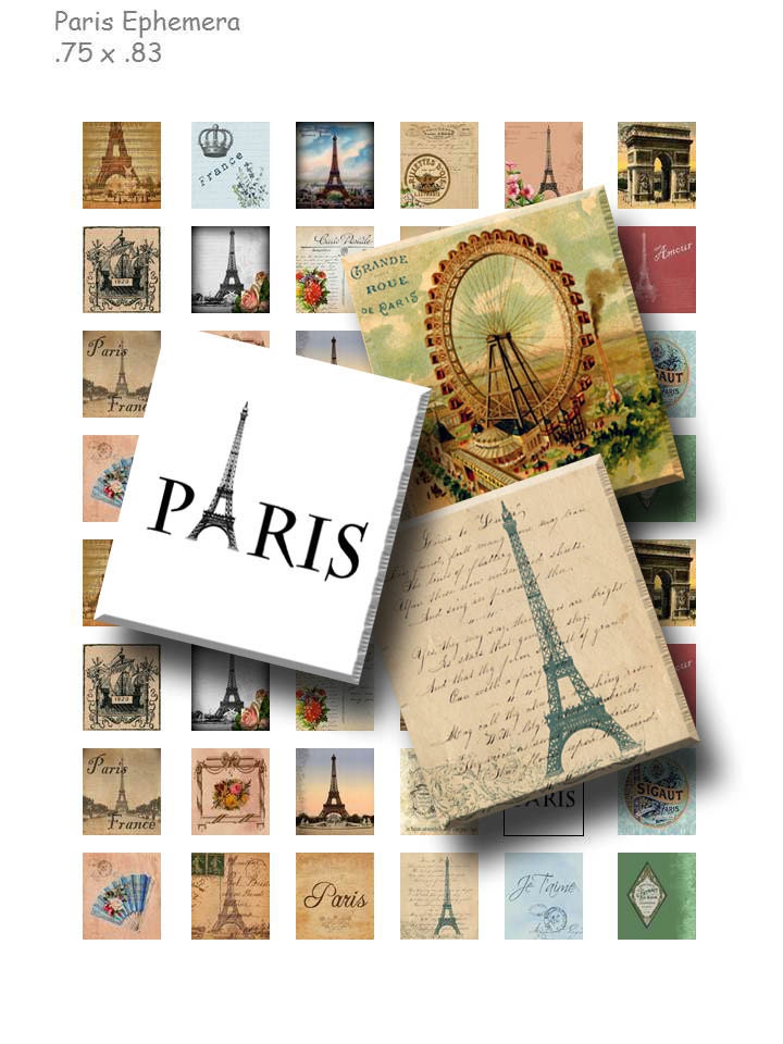 Paris Ephemera - Digital Collage Sheet - .75 X .83 Scrabble Size ...