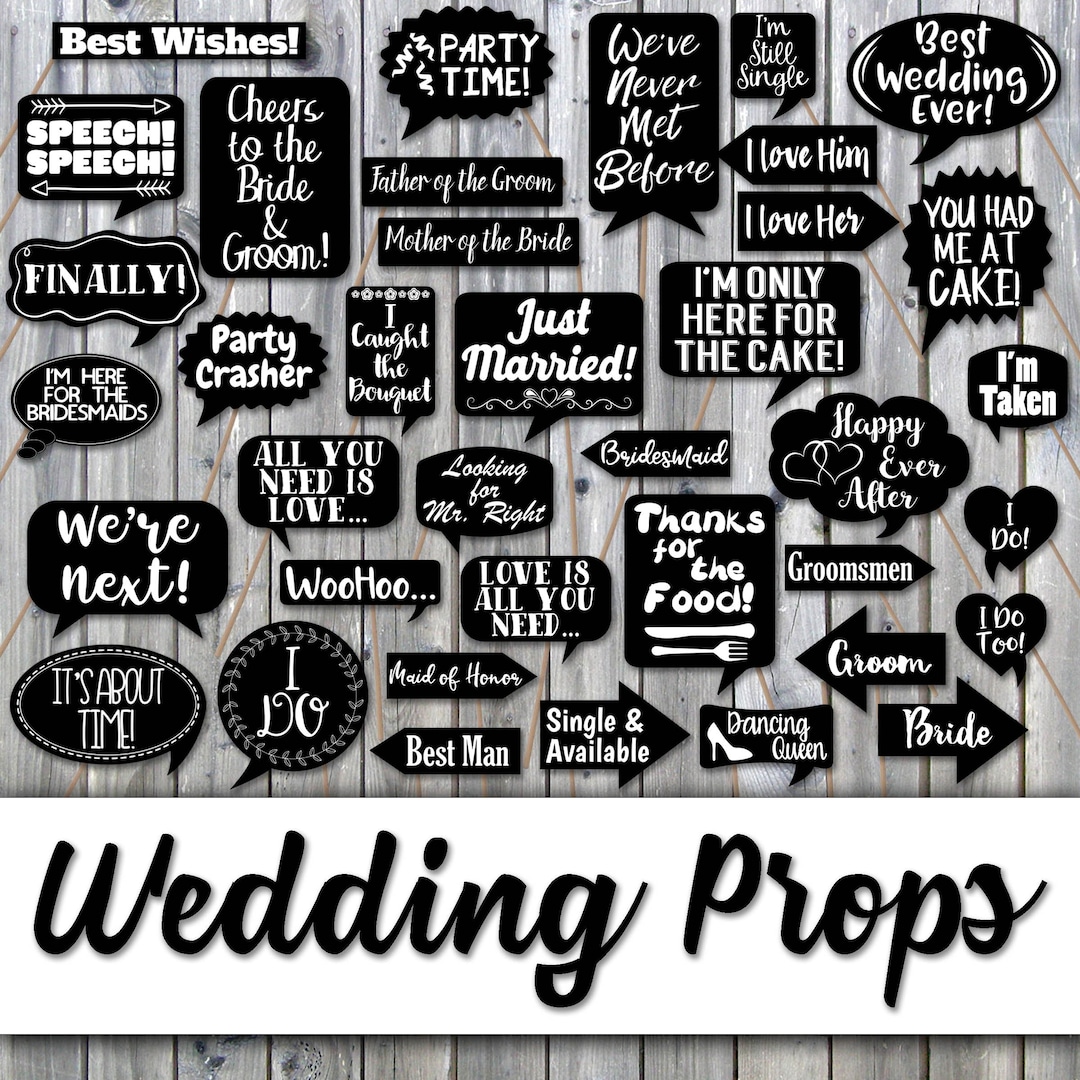 Wedding Photo Booth Prop Signs and Decorations - Black With White ...