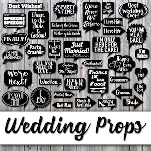 Wedding Photo Booth Prop Signs and Decorations - Black with White Writing Wedding Props - Over 50 Wedding Signs - Printable Digital File