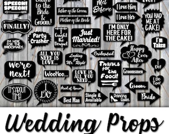 Wedding Photo Booth Prop Signs and Decorations - Black with White Writing Wedding Props - Over 50 Wedding Signs - Printable Digital File