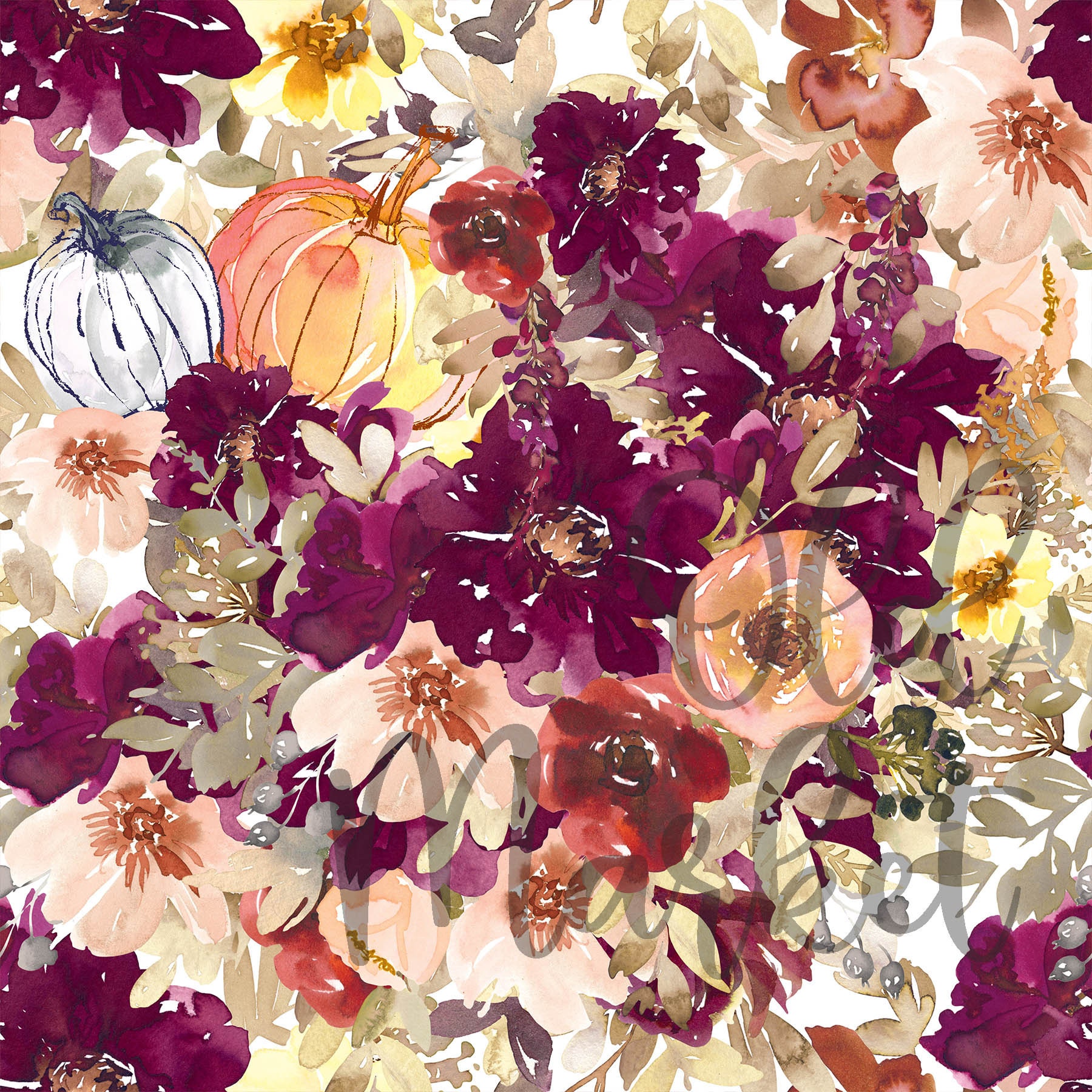 Autumn Floral Digital Paper - SEAMLESS - Fall Watercolor Flower ...