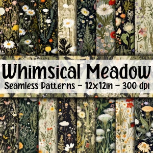 Padrões Whimsical Meadow SEAMLESS - Papel digital Wildflowers - 16 designs - 12 x 12 pol - Uso comercial - Padrões Whimsical Wildflower
