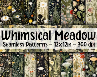 Wunderliche Wiese NAHTLOS Muster - Wildblumen Digitales Papier - 16 Designs - 30 x 30 cm - Kommerzielle Nutzung - Wunderliche Wildblumen Muster