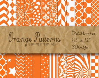 Orange Patterns Digital Paper - Orange Patterned Backgrounds -  24 Papers - 12in x 12in - Commercial Use -  INSTANT DOWNLOAD