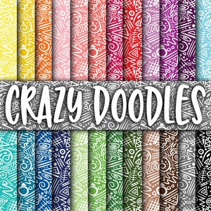 Crazy Doodles Digitales Papier - Doodle-Hintergründe und Texturen - 24 Farben - 30 cm x 30 cm - Kommerzielle Nutzung - Sublimation