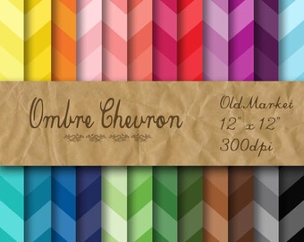 Chevron Ombre digitales Papier - bunten Chevron Ombre Hintergründe - 24 Farben - 12 in x 12 in - kommerzielle Nutzung - sofort-DOWNLOAD