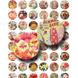 Paquetes de semillas de flores - Hoja de collage digital - Círculos de 1 pulgada - DESCARGA INSTANTÁNEA