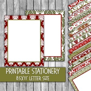 Papelería navideña imprimible - Papel de carta con diseño de damasco navideño rojo y verde - Membretes - 16 diseños - 8,5 x 11 pulgadas - Uso comercial