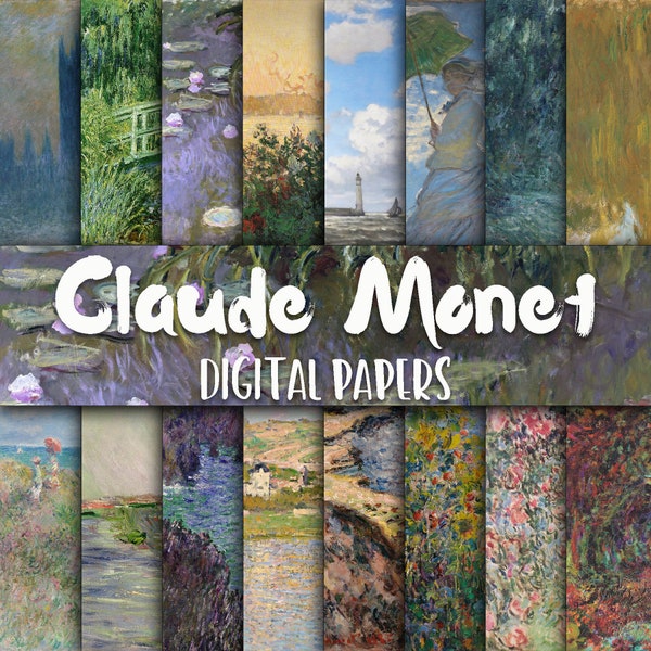 Claude Monet Paintings Digital Paper - Monet Backgrounds - Monet Paintings - 16 Designs - 12in x 12in - Commercial Use - INSTANT DOWNLOAD