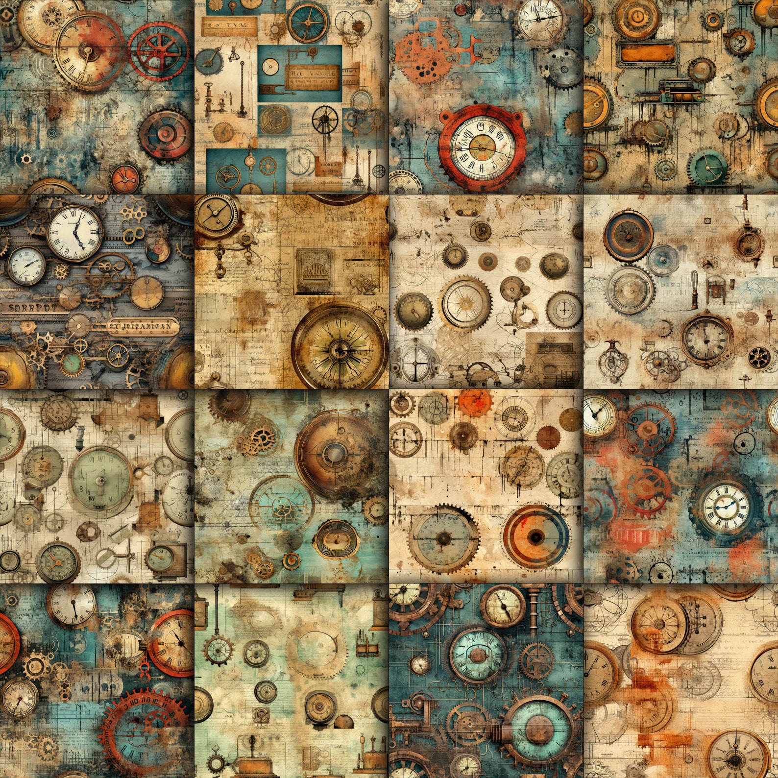 Steampunk Grunge SEAMLESS Patterns - Steampunk Ephemera Digital Paper ...